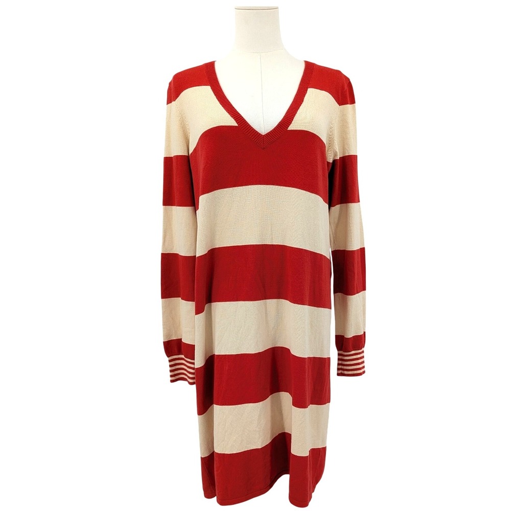 Wallace 100% Cotton Orange Cream Wide Stripe‎ Sweater Dress Cozy Preppy Knit (L)